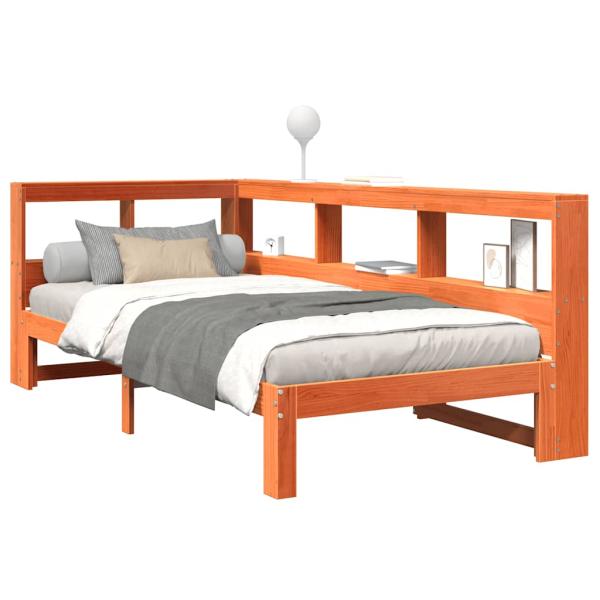 Massivholzbett mit Regal ohne Matratze Wachsbraun 75x190 cm