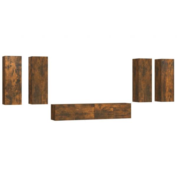 6-tlg. TV-Schrank-Set Räuchereiche Holzwerkstoff