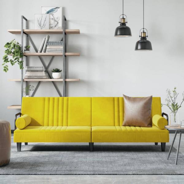 ARDEBO.de - Schlafsofa mit Armlehnen Gelb Samt