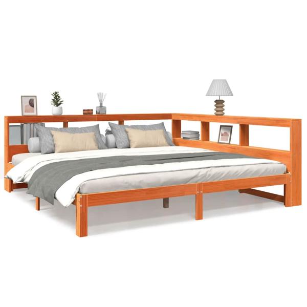 Massivholzbett mit Regal ohne Matratze Wachsbraun 180x200 cm