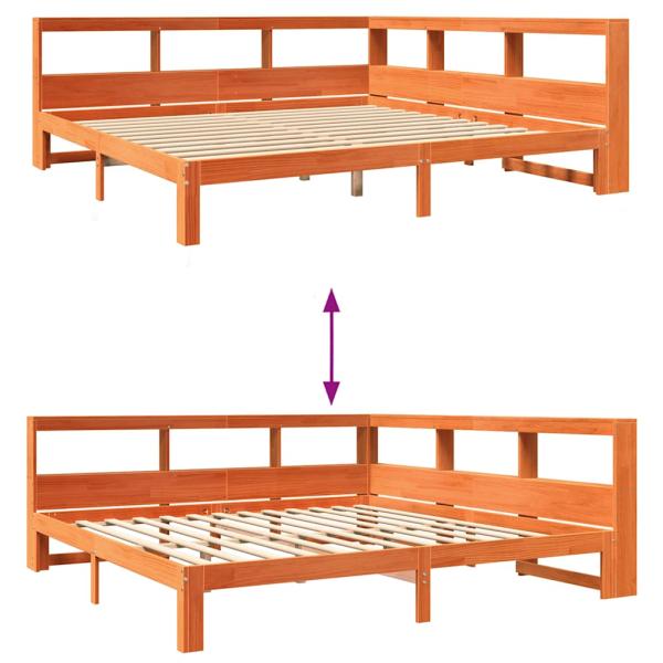 Massivholzbett mit Regal ohne Matratze Wachsbraun 180x200 cm