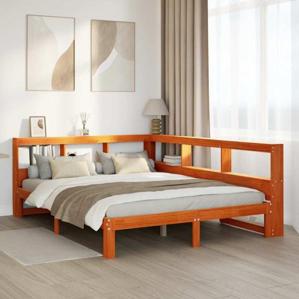 ARDEBO.de - Massivholzbett mit Regal ohne Matratze Wachsbraun 140x190 cm