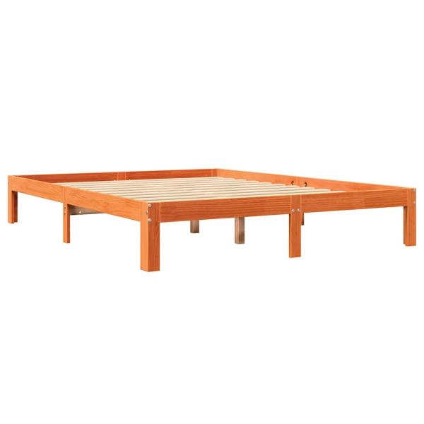 Massivholzbett mit Regal ohne Matratze Wachsbraun 140x190 cm