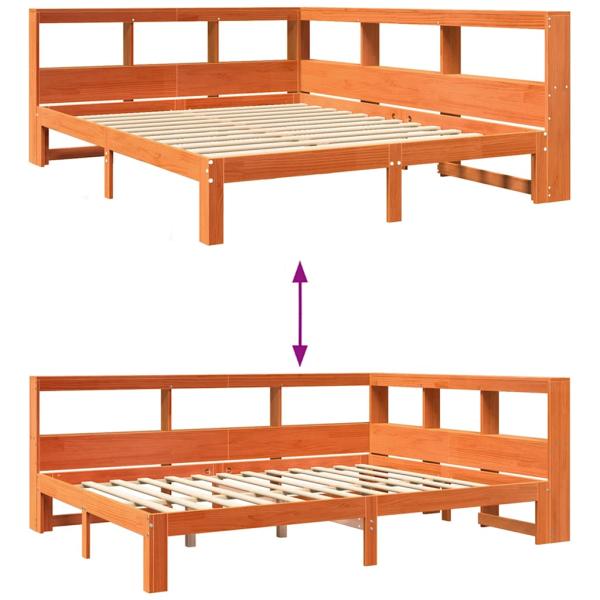 Massivholzbett mit Regal ohne Matratze Wachsbraun 140x190 cm