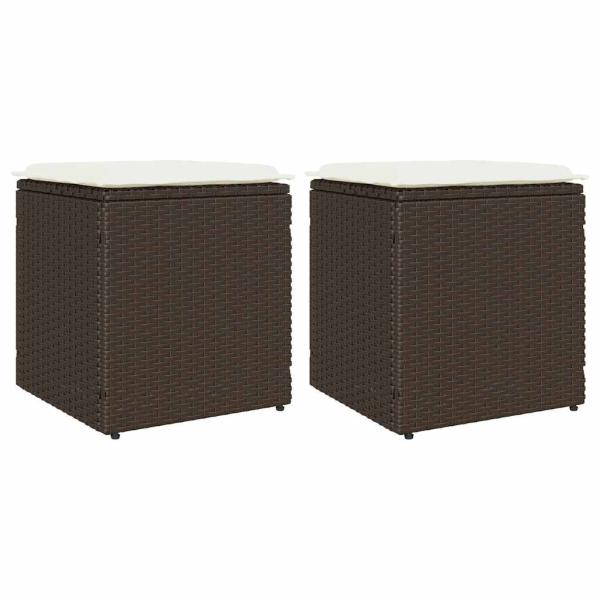 ARDEBO.de - Gartenhocker mit Kissen 2 Stk. Braun 40x40x43 cm Poly Rattan