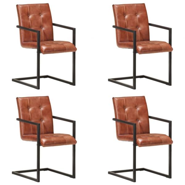 ARDEBO.de - Freischwinger 4 Stk. Braun Echtleder