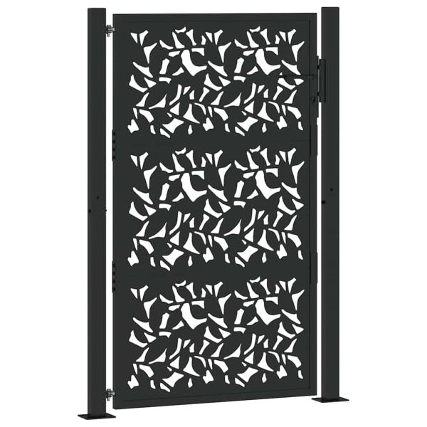 Gartentor Schwarz 105x155 cm Stahl Blatt-Design