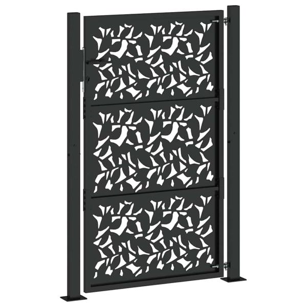 Gartentor Schwarz 105x155 cm Stahl Blatt-Design