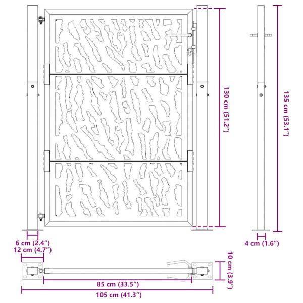 Gartentor Schwarz 105x130 cm Stahl Spurendesign