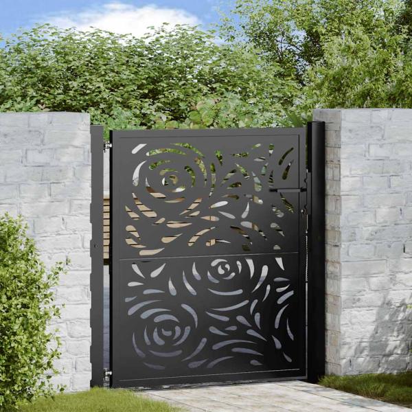 ARDEBO.de - Gartentor Schwarz 105x105 cm Stahl Flammen-Design