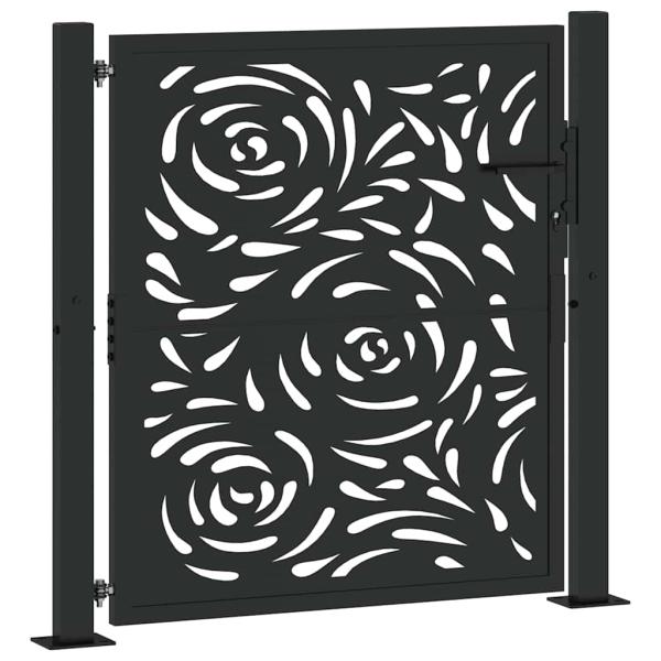 Gartentor Schwarz 105x105 cm Stahl Flammen-Design