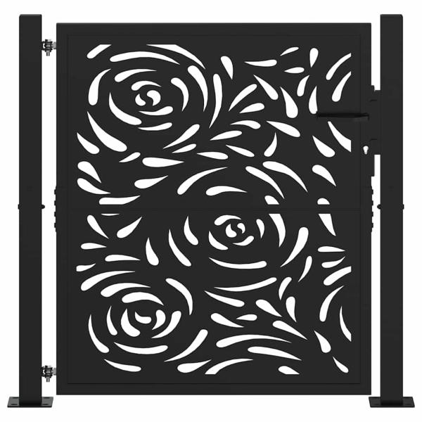 Gartentor Schwarz 105x105 cm Stahl Flammen-Design
