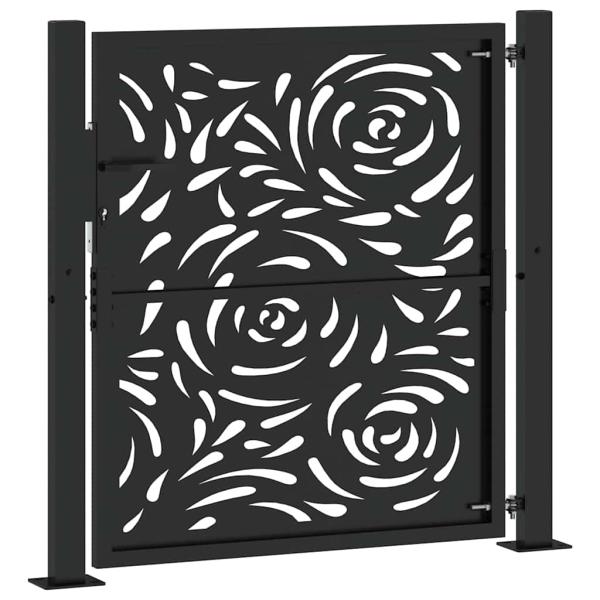 Gartentor Schwarz 105x105 cm Stahl Flammen-Design