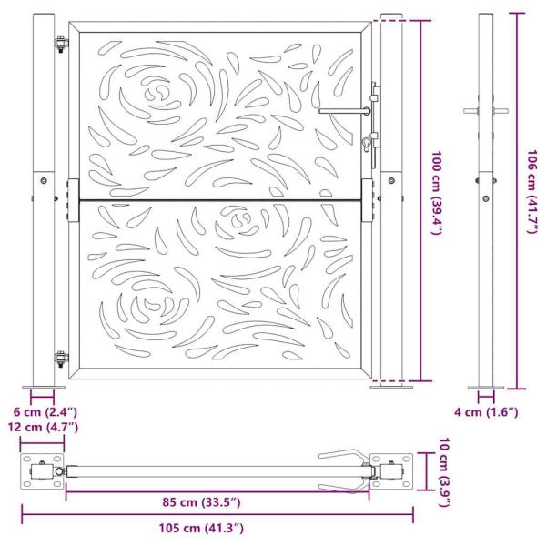 Gartentor Schwarz 105x105 cm Stahl Flammen-Design