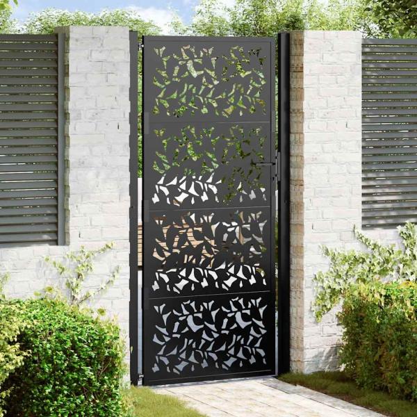 ARDEBO.de - Gartentor Schwarz 105x205 cm Stahl Blatt-Design