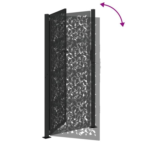 Gartentor Schwarz 105x205 cm Stahl Blatt-Design