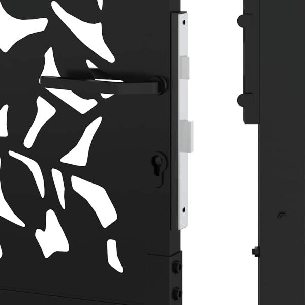 Gartentor Schwarz 105x205 cm Stahl Blatt-Design