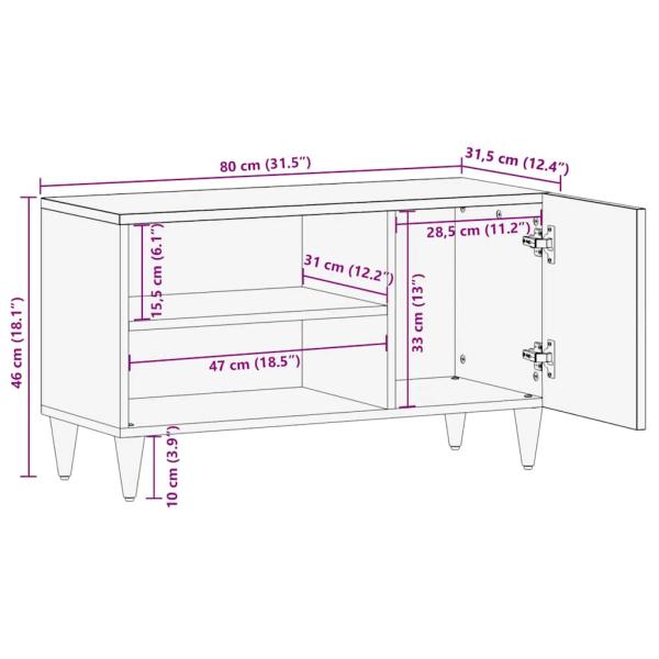 TV-Schrank Hellgrau 80x31,5x46 cm Massivholz Mango