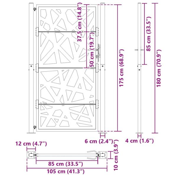 Gartentor Schwarz 105x180 cm Stahl Lichtdesign