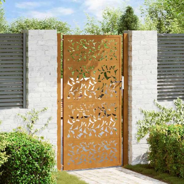 ARDEBO.de - Gartentor 105x180 cm Wetterfester Stahl Blatt-Design