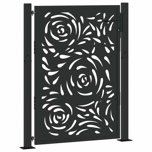 Gartentor Schwarz 105x130 cm Stahl Flammen-Design
