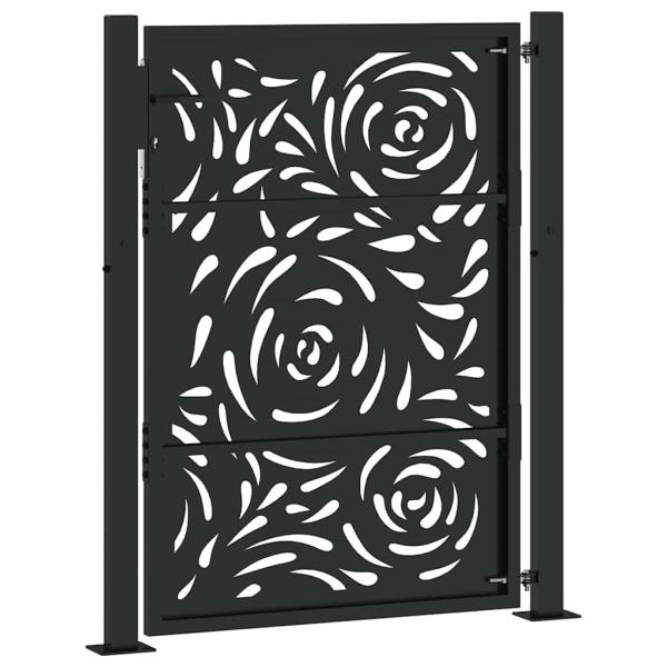 Gartentor Schwarz 105x130 cm Stahl Flammen-Design