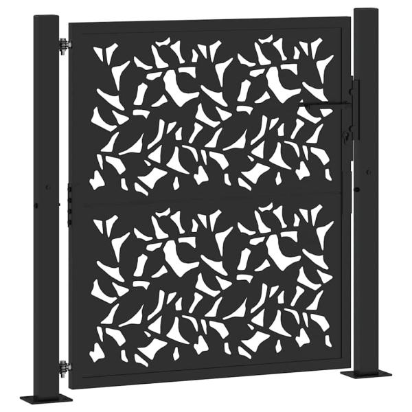 Gartentor Schwarz 105x105 cm Stahl Blatt-Design