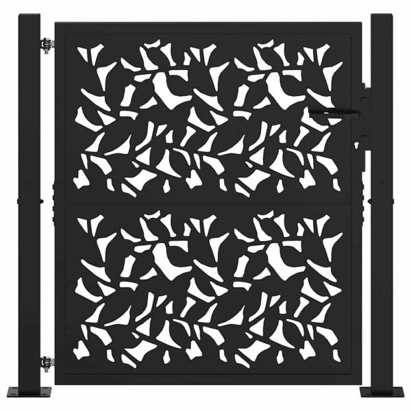 Gartentor Schwarz 105x105 cm Stahl Blatt-Design