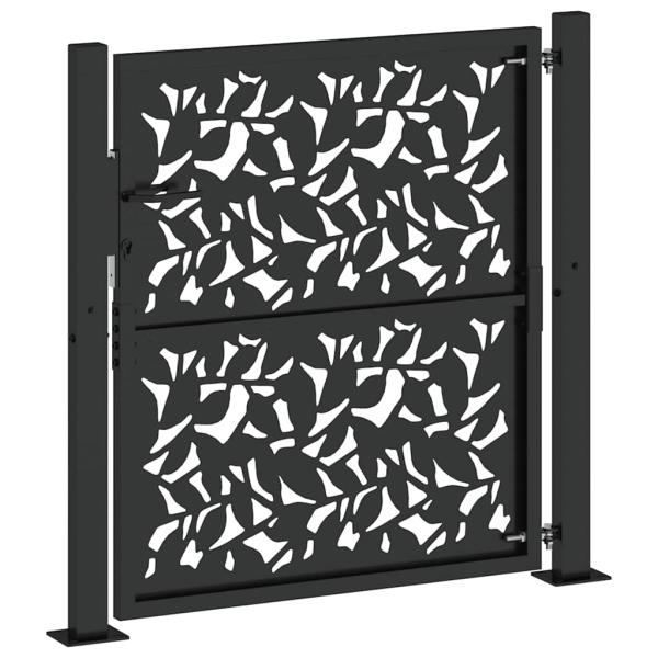 Gartentor Schwarz 105x105 cm Stahl Blatt-Design