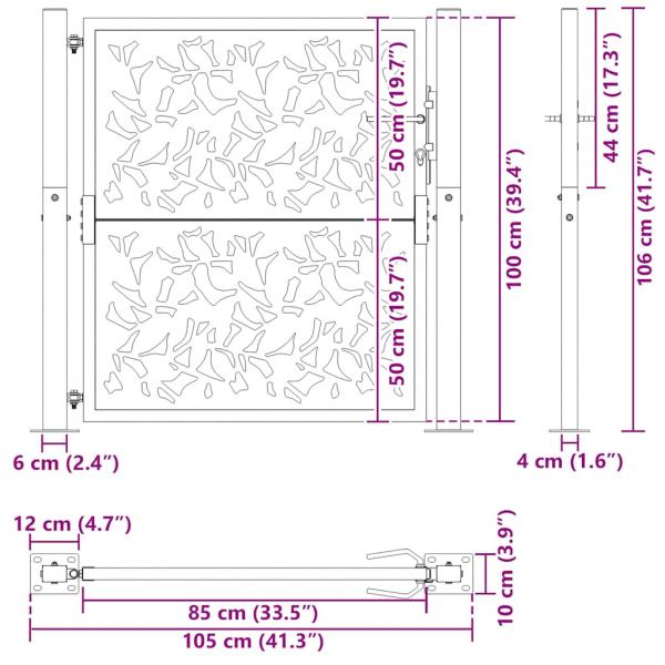 Gartentor Schwarz 105x105 cm Stahl Blatt-Design