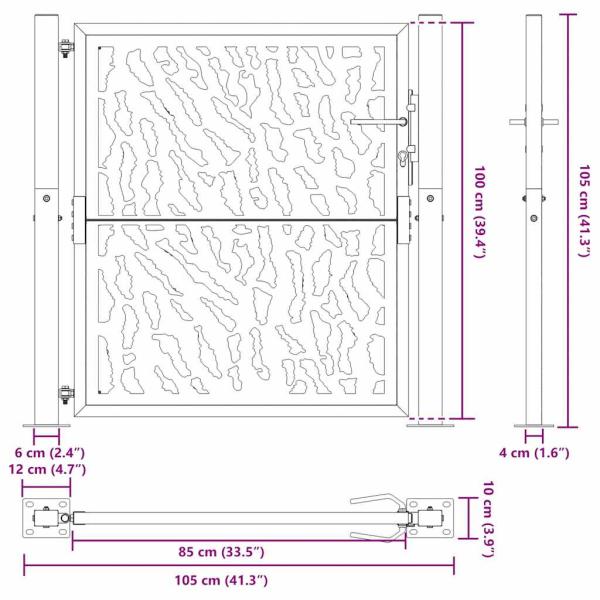 Gartentor 105x105 cm Wetterfester Stahl Spurendesign