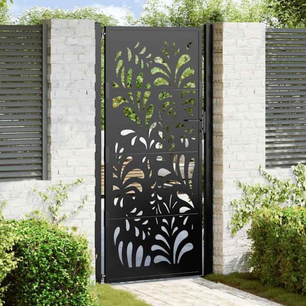 ARDEBO.de - Gartentor Schwarz 105x205 cm Stahl Wellen-Design