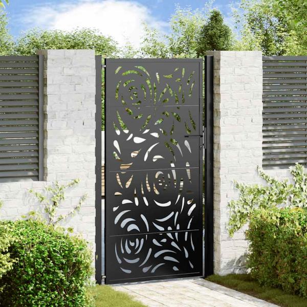 ARDEBO.de - Gartentor Schwarz 105x180 cm Stahl Flammen-Design