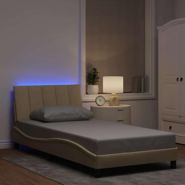 ARDEBO.de - Bettgestell ohne Matratze Creme 100x200 cm Stoff