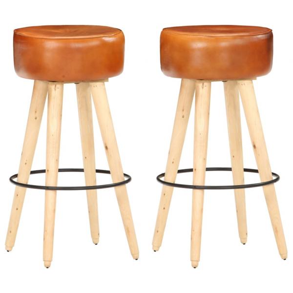 ARDEBO.de - Barhocker 2 Stk. Braun Raues Mangoholz und Echtleder