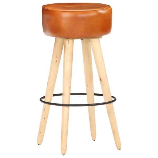 Barhocker 2 Stk. Braun Raues Mangoholz und Echtleder