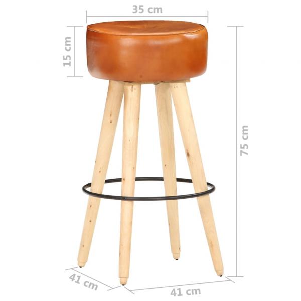 Barhocker 2 Stk. Braun Raues Mangoholz und Echtleder