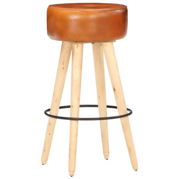 Barhocker 2 Stk. Braun Raues Mangoholz und Echtleder