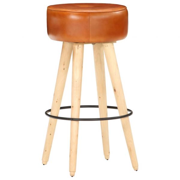 Barhocker 2 Stk. Braun Raues Mangoholz und Echtleder
