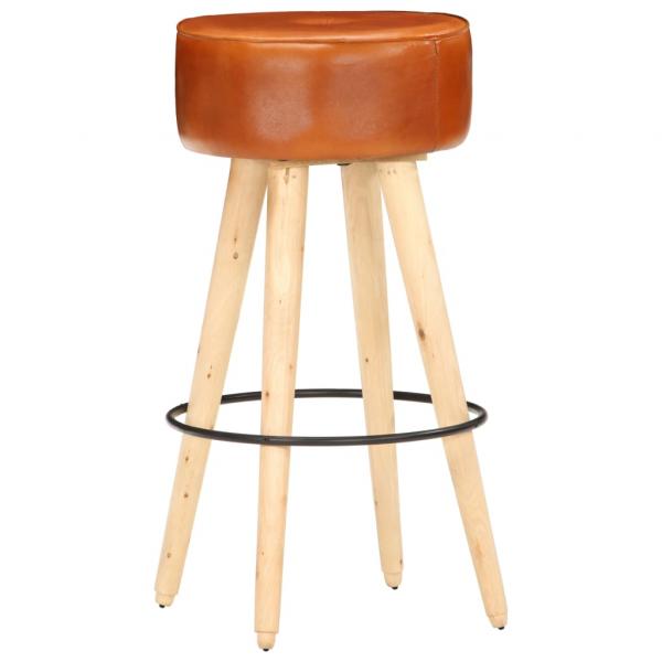 Barhocker 2 Stk. Braun Raues Mangoholz und Echtleder