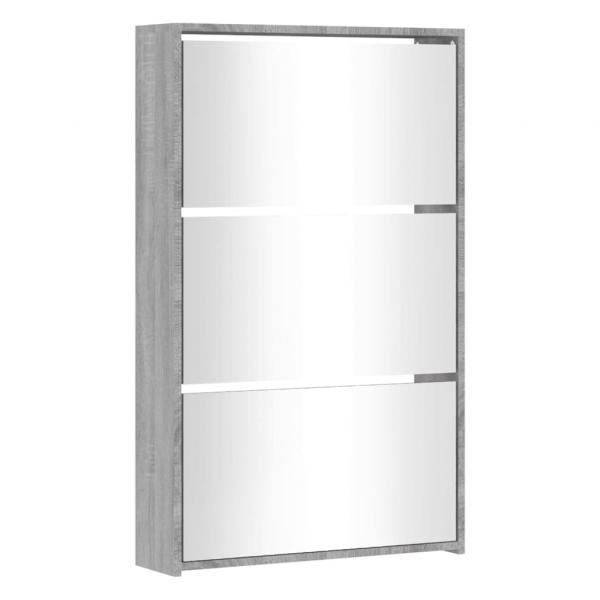 Schuhschrank mit Spiegel 3 Fächer Grau Sonoma 63x17x102,5 cm