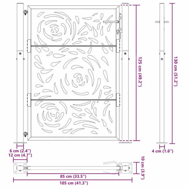 Gartentor 105x130 cm Wetterfester Stahl Flammen-Design