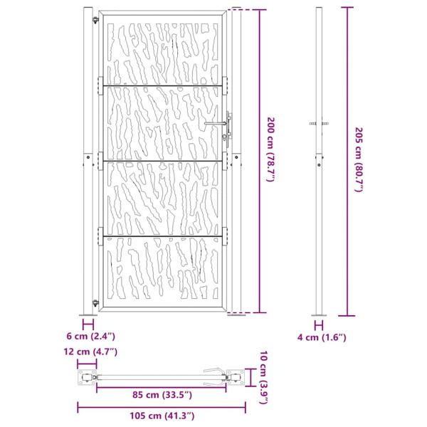 Gartentor Schwarz 105x205 cm Stahl Spurendesign