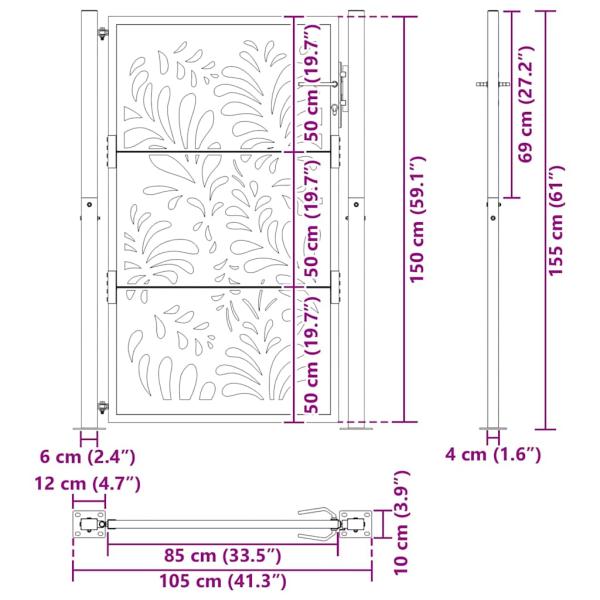 Gartentor 105x155 cm Wetterfester Stahl Wellen-Design
