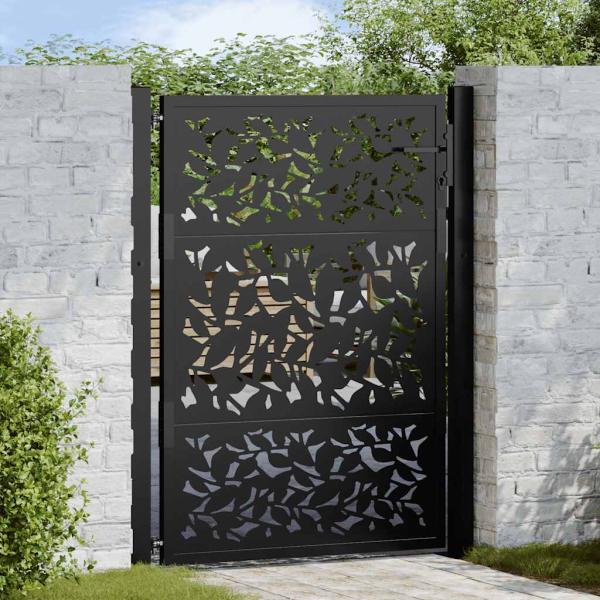 ARDEBO.de - Gartentor Schwarz 105x130 cm Stahl Blatt-Design