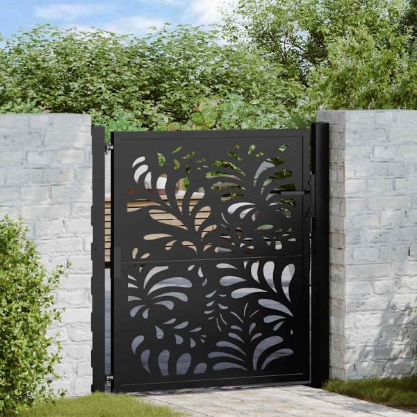 ARDEBO.de - Gartentor Schwarz 105x105 cm Stahl Wellen-Design