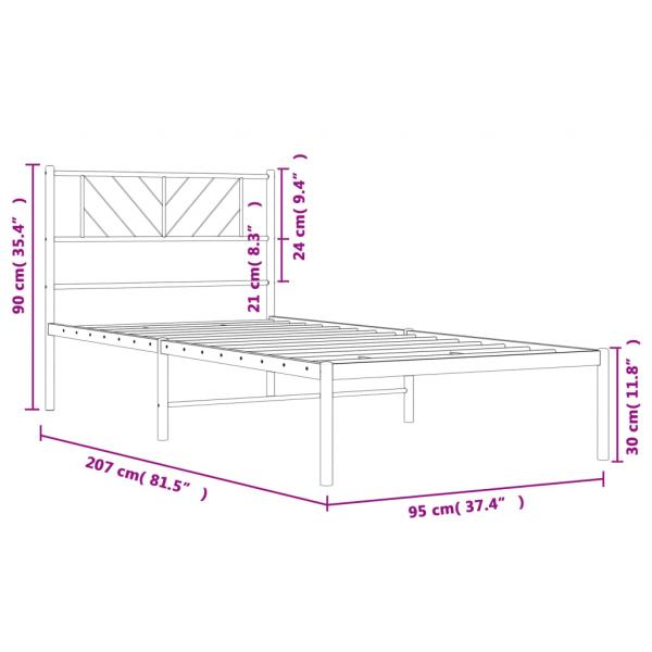 Bettgestell mit Kopfteil Metall Schwarz 90x200 cm