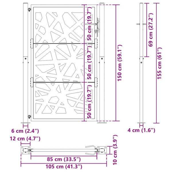 Gartentor Schwarz 105x155 cm Stahl Lichtdesign