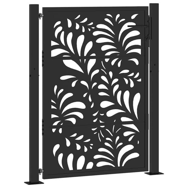 Gartentor Schwarz 105x130 cm Stahl Wellen-Design