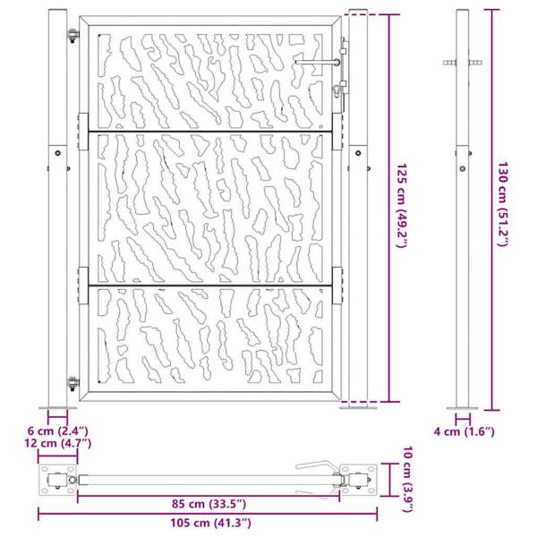 Gartentor 105x130 cm Wetterfester Stahl Spurendesign